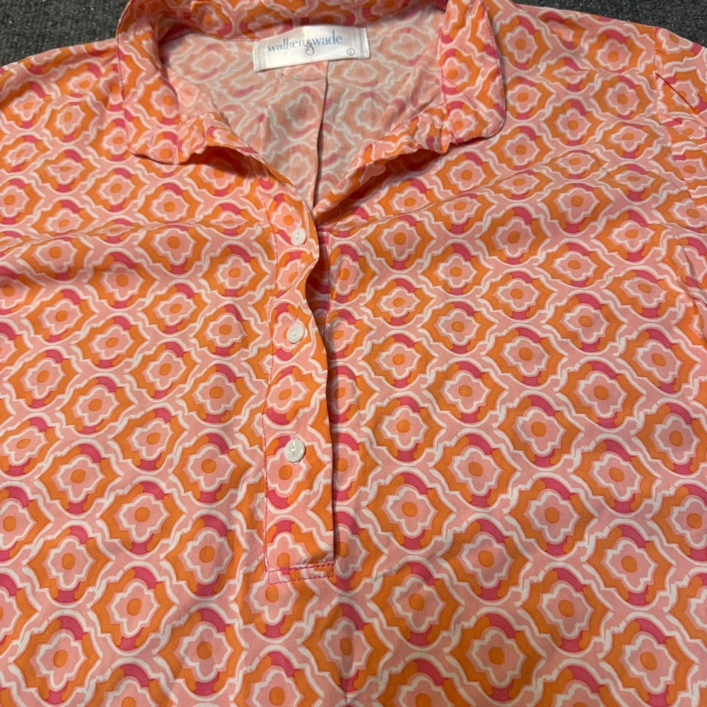 Walker & Wade Orange Pink Geometric Tunic Dress Roll Tab Sleeve Womens Large - Picture 5 of 10
